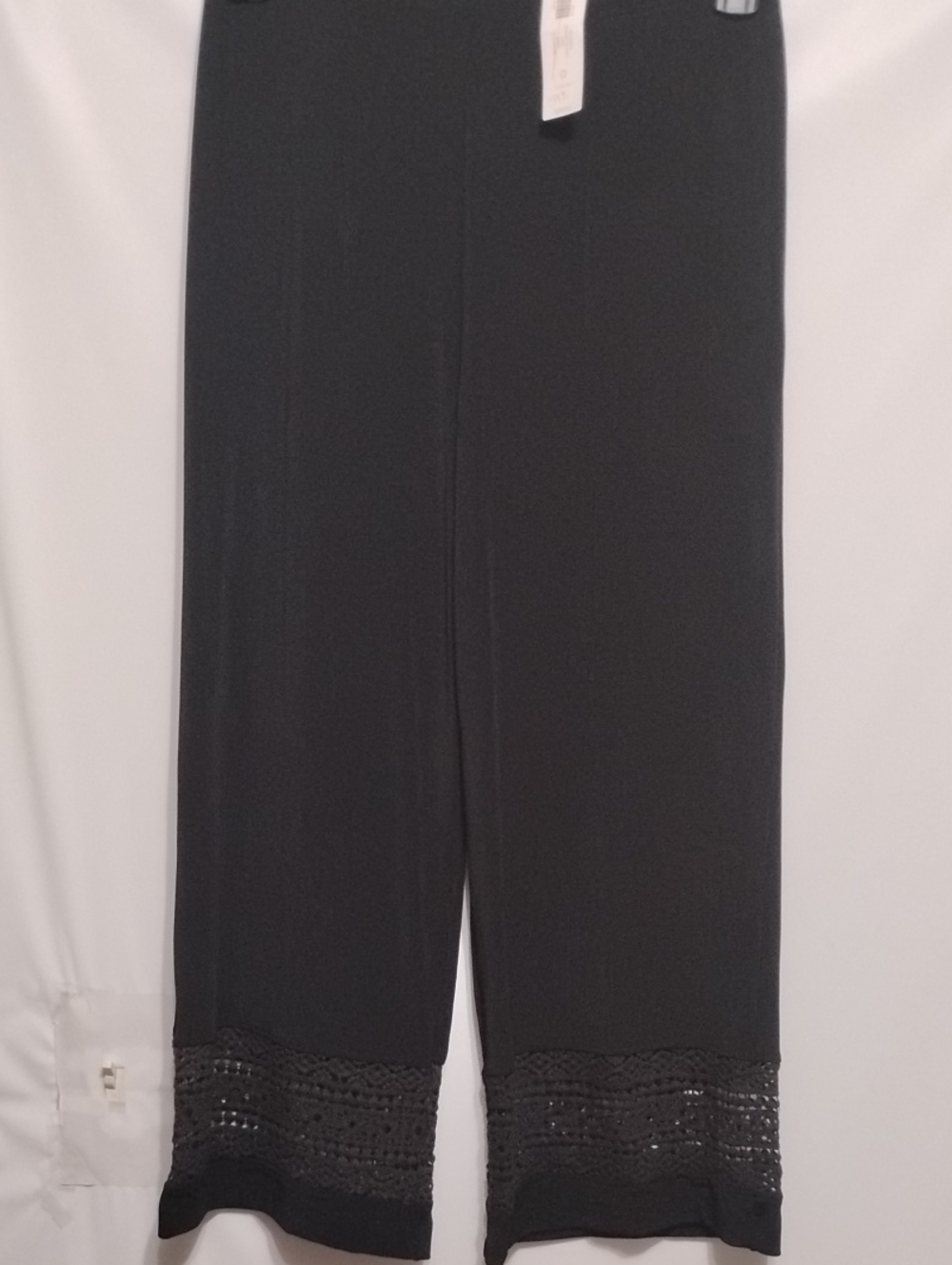 Chico's Traveler Black Wide-Leg Pants with Crochet Hem